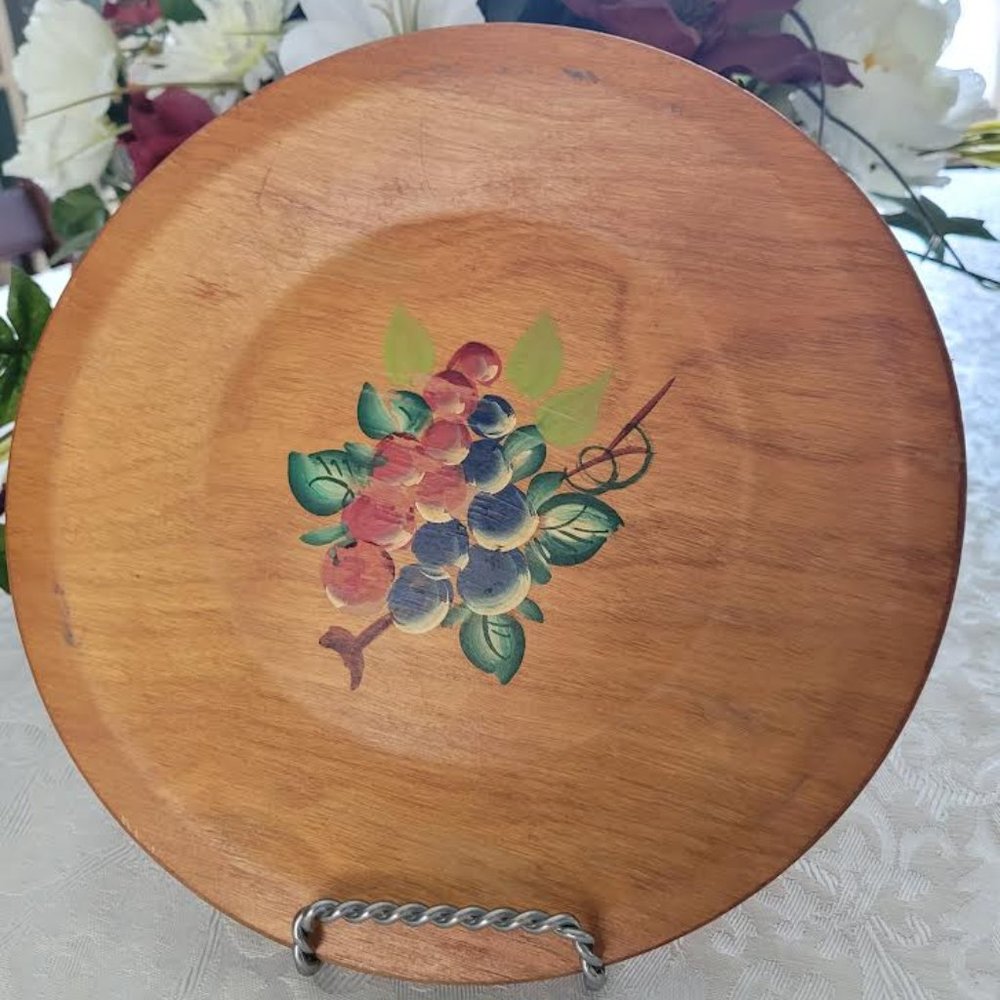 Vintage Genuine Woodcraftary Hand painted decorative wooden plate